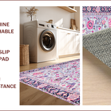 Ultra Soft Area Rug, Non Slip, Stain Resistant, Washable Area Rugs for Living Room, Bedroom, Boho Floral Burst in Soft Lilac(Pink)