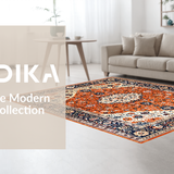 Ultra Soft Area Rug, Non Slip, Stain Resistant, Washable Area Rugs for Living Room, Bedroom, Rustic Orange and Navy Elegance(Orange)