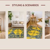 Ultra Soft Area Rug, Non Slip, Stain Resistant, Washable Area Rugs for Living Room, Bedroom, Distressed Low Pile Entryway Carpet for Minimal Living(Yellow)