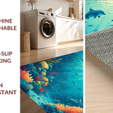 Ultra Soft Area Rug, Non Slip, Stain Resistant, Washable Area Rugs for Living Room, Bedroom, Underwater Adventure Kids Rug Featuring Colorful Sea Creatures Design(Blue)