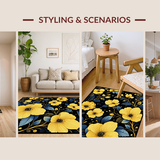 Ultra Soft Area Rug, Non Slip, Stain Resistant, Washable Area Rugs for Living Room, Bedroom, Bold Black and Yellow Petals(Yellow)