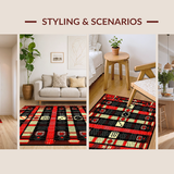 Ultra Soft Area Rug, Non Slip, Stain Resistant, Washable Area Rugs for Living Room, Bedroom, Retro Charm with Geometric Flair(Red)