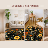 Ultra Soft Area Rug, Non Slip, Stain Resistant, Washable Area Rugs for Living Room, Bedroom, Artistic Black Cat Blossom Design(Black)