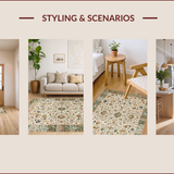 Ultra Soft Area Rug, Non Slip, Stain Resistant, Washable Area Rugs for Living Room, Bedroom, Chic Earthy Toned Botanical Motif(Beige)