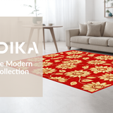 Ultra Soft Area Rug, Non Slip, Stain Resistant, Washable Area Rugs for Living Room, Bedroom, Artistic Round Botanical Creation(Red)