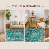 Ultra Soft Area Rug, Non Slip, Stain Resistant, Washable Area Rugs for Living Room, Bedroom, Vintage Medallion Rustic Charm(Blue)