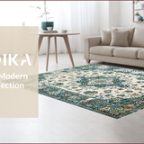 Ultra Soft Area Rug, Non Slip, Stain Resistant, Washable Area Rugs for Living Room, Bedroom, Sophisticated Sage Abstract Motif(Ivory)
