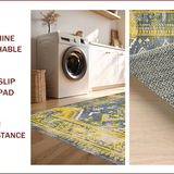 Ultra Soft Area Rug, Non Slip, Stain Resistant, Washable Area Rugs for Living Room, Bedroom, Artful Distressed Tiled Design(Yellow)
