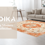 Ultra Soft Area Rug, Non Slip, Stain Resistant, Washable Area Rugs for Living Room, Bedroom, Whimsical Bright Medallion Flair(Orange)