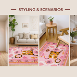 Ultra Soft Area Rug, Non Slip, Stain Resistant, Washable Area Rugs for Living Room, Bedroom, Quirky Vintage Animal Motif(Pink)
