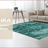 Ultra Soft Area Rug, Non Slip, Stain Resistant, Washable Area Rugs for Living Room, Bedroom, Elegant Distressed Medallion Motif(Blue)