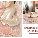 Ultra Soft Area Rug, Non Slip, Stain Resistant, Washable Area Rugs for Living Room, Bedroom, Whimsical Peach Blossom Style(Orange)