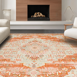 Ultra Soft Area Rug, Non Slip, Stain Resistant, Washable Area Rugs for Living Room, Bedroom, Neutral Toned Abstract Medallion(Orange)