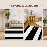 Ultra Soft Area Rug, Non Slip, Stain Resistant, Washable Area Rugs for Living Room, Bedroom, Timeless Vintage Striped Elegance(Black)