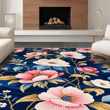 Ultra Soft Area Rug, Non Slip, Stain Resistant, Washable Area Rugs for Living Room, Bedroom, Artful Ogee Floral Aesthetic(Blue)