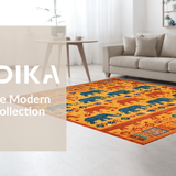 Ultra Soft Area Rug, Non Slip, Stain Resistant, Washable Area Rugs for Living Room, Bedroom, Rustic Elephant-Themed Visual Element(Orange)