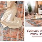 Ultra Soft Area Rug, Non Slip, Stain Resistant, Washable Area Rugs for Living Room, Bedroom, Warm Cozy Distressed Medallion Style(Orange)