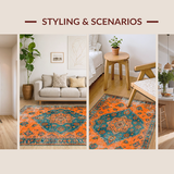 Ultra Soft Area Rug, Non Slip, Stain Resistant, Washable Area Rugs for Living Room, Bedroom, Minimalist Medallion Tiled Aesthetics(Orange)