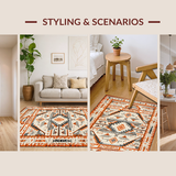 Ultra Soft Area Rug, Non Slip, Stain Resistant, Washable Area Rugs for Living Room, Bedroom, Rustic Earthy Tribal Geometry(Orange)