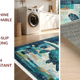 Ultra Soft Area Rug, Non Slip, Stain Resistant, Washable Area Rugs for Living Room, Bedroom, Marine Life Mosaic Rug Featuring Blue Turtle and Coral Reef Artistic Motif(Blue)