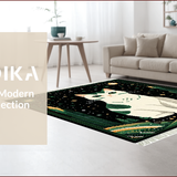 Ultra Soft Area Rug, Non Slip, Stain Resistant, Washable Area Rugs for Living Room, Bedroom, Vintage Dark Green Abstract Shapes(White)