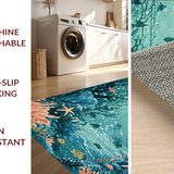 Ultra Soft Area Rug, Non Slip, Stain Resistant, Washable Area Rugs for Living Room, Bedroom, Oceanic Wonderland Low Pile Rug With Aquatic Life Design And Wave Border(Blue)
