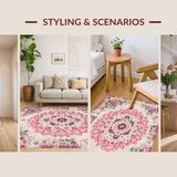 Ultra Soft Area Rug, Non Slip, Stain Resistant, Washable Area Rugs for Living Room, Bedroom, Elegant Soft Pastel Blossoms(Beige)