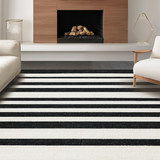 Ultra Soft Area Rug, Non Slip, Stain Resistant, Washable Area Rugs for Living Room, Bedroom, Monochrome Linear Layered Carpet with Bold Black and White Stripes Pattern(Black)