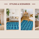 Ultra Soft Area Rug, Non Slip, Stain Resistant, Washable Area Rugs for Living Room, Bedroom, Eclectic Deep Royal Geometric Motif(Blue)