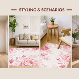 Ultra Soft Area Rug, Non Slip, Stain Resistant, Washable Area Rugs for Living Room, Bedroom, Bright Cheerful Floral Expression(Pink)