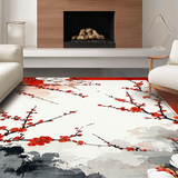 Ultra Soft Area Rug, Non Slip, Stain Resistant, Washable Area Rugs for Living Room, Bedroom, Contemporary Plum Blossom Design(Red)