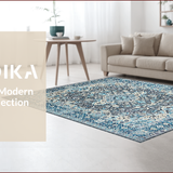 Ultra Soft Area Rug, Non Slip, Stain Resistant, Washable Area Rugs for Living Room, Bedroom, Eclectic Grey Blue Medallion Charm(Blue)