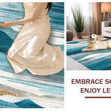 Ultra Soft Area Rug, Non Slip, Stain Resistant, Washable Area Rugs for Living Room, Bedroom, Coastal Wave Pattern Runner Rug with Seashell Motifs and Nautical Blue Swirls(Blue)
