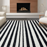 Ultra Soft Area Rug, Non Slip, Stain Resistant, Washable Area Rugs for Living Room, Bedroom, Bold Stripe Area Rug, Contrasting Hues(Black)