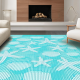 Ultra Soft Area Rug, Non Slip, Stain Resistant, Washable Area Rugs for Living Room, Bedroom, Teal Seashell Intricate Design(Blue)