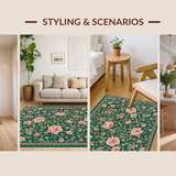 Ultra Soft Area Rug, Non Slip, Stain Resistant, Washable Area Rugs for Living Room, Bedroom, Classic Vintage Floral Composition(Green)