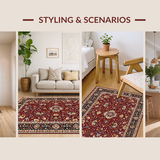 Ultra Soft Area Rug, Non Slip, Stain Resistant, Washable Area Rugs for Living Room, Bedroom, Transitional Warm Palette Leaf Design(Red)