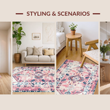 Ultra Soft Area Rug, Non Slip, Stain Resistant, Washable Area Rugs for Living Room, Bedroom, Playful Vintage Medallion Style(Pink)