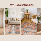 Ultra Soft Area Rug, Non Slip, Stain Resistant, Washable Area Rugs for Living Room, Bedroom, Warm Cozy Distressed Medallion Style(Orange)