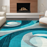 Ultra Soft Area Rug, Non Slip, Stain Resistant, Washable Area Rugs for Living Room, Bedroom, Chic Colorful Tiled Motif(Blue)