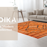 Ultra Soft Area Rug, Non Slip, Stain Resistant, Washable Area Rugs for Living Room, Bedroom, Tribal Orange Geometric Motif(Orange)