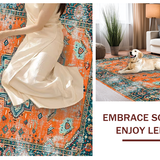Ultra Soft Area Rug, Non Slip, Stain Resistant, Washable Area Rugs for Living Room, Bedroom, Eclectic Teal Medallion Fusion(Orange)