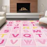 Ultra Soft Area Rug, Non Slip, Stain Resistant, Washable Area Rugs for Living Room, Bedroom, Whimsical Pastel Alphabet Artwork(Pink)