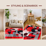 Ultra Soft Area Rug, Non Slip, Stain Resistant, Washable Area Rugs for Living Room, Bedroom, Vibrant Circular Geometric Artwork(Red)