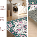 Ultra Soft Area Rug, Non Slip, Stain Resistant, Washable Area Rugs for Living Room, Bedroom, Whimsical Vintage Floral Motif(White)