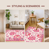 Ultra Soft Area Rug, Non Slip, Stain Resistant, Washable Area Rugs for Living Room, Bedroom, Contemporary Floral Geometry(White)