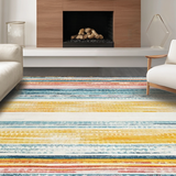 Ultra Soft Area Rug, Non Slip, Stain Resistant, Washable Area Rugs for Living Room, Bedroom, Artistic Multicolor Striped Weave(Yellow)