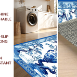 Ultra Soft Area Rug, Non Slip, Stain Resistant, Washable Area Rugs for Living Room, Bedroom, Chinoiserie Floral Elegance Motif(Blue)