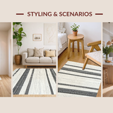 Ultra Soft Area Rug, Non Slip, Stain Resistant, Washable Area Rugs for Living Room, Bedroom, Trendy Striped Organic Visual Harmony(White)