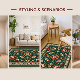 Ultra Soft Area Rug, Non Slip, Stain Resistant, Washable Area Rugs for Living Room, Bedroom, Serene Pastel Floral Arrangement(Green)